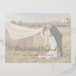 Invitación Postal Con Relieve Metalizado Foto Rustic Script Photo Modern Boda Gracias