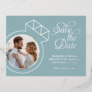 Invitación Postal Con Relieve Metalizado Fotografía de Ahorro de Fecha de Boda de Vidrio Az