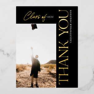 Invitación Postal Con Relieve Metalizado Fotografía de Graduación de Tipografía Moderna