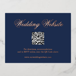 Invitación Postal Con Relieve Metalizado Gabinete de Boda de código QR azul de la marina tr
