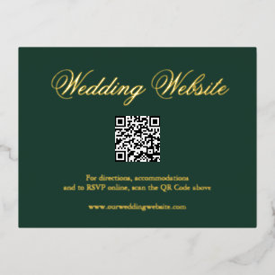 Invitación Postal Con Relieve Metalizado Gabinete de Boda de código QR verde forestal tradi