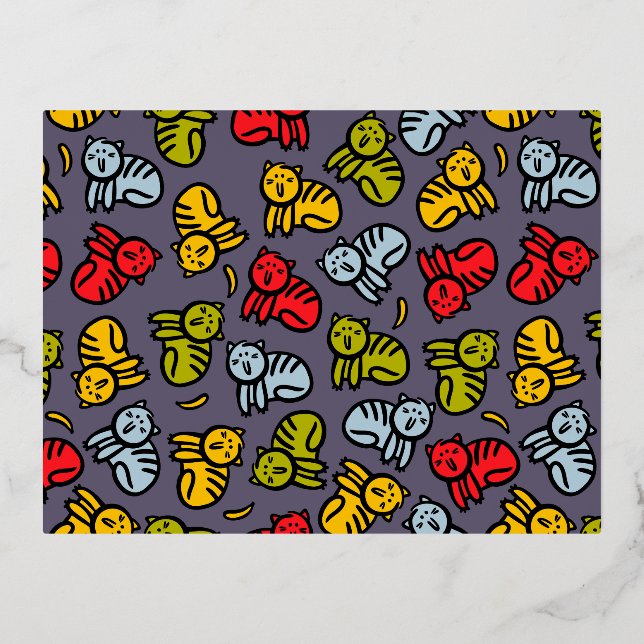 Invitación Postal Con Relieve Metalizado Gatos más bananas (Anverso)