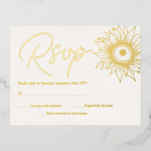 Invitación Postal Con Relieve Metalizado Girasol Real Relieve metalizado dorado Minimalista