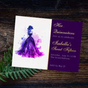 Invitación Postal Con Relieve Metalizado Glam Quince gótico