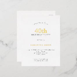 Invitación Postal Con Relieve Metalizado Glam Real, Fiesta de cumpleaños 40, minimalista