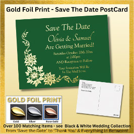 Invitación Postal Con Relieve Metalizado Gold Foil Save The Date Postcard