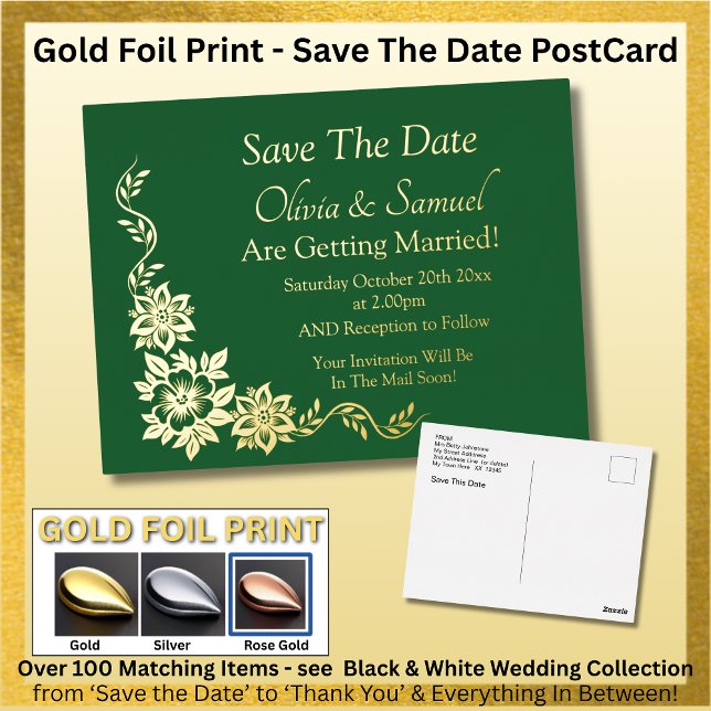 Invitación Postal Con Relieve Metalizado Gold Foil Save The Date Postcard (Subido por el creador)
