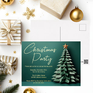 Invitación Postal Con Relieve Metalizado Gorgosos Navidades verdes Fiesta de oro de árbol a