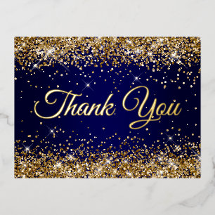 Invitación Postal Con Relieve Metalizado Gracias por el 50 cumpleaños Glitter Gold Navy