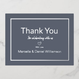 Invitación Postal Con Relieve Metalizado Gracias por la boda gris simple   