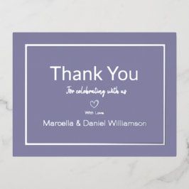 Invitación Postal Con Relieve Metalizado Gracias por la boda simple de pervinca  