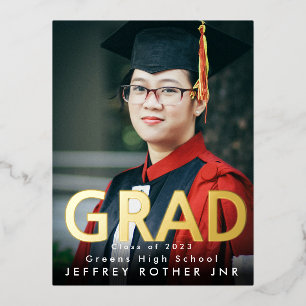 Invitación Postal Con Relieve Metalizado Graduación de fotografía moderna negrita de tipo 1