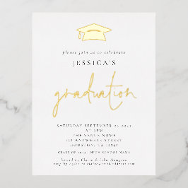 Invitación Postal Con Relieve Metalizado Graduation Mortar Board Grad Cap Luxury Real 2024