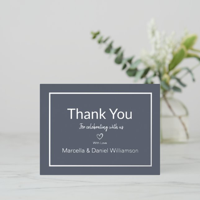 Invitación Postal Con Relieve Metalizado Gris Simple Agradecimiento de Boda (Anverso de pie)