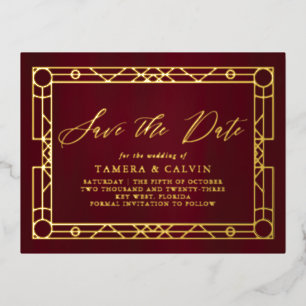 Invitación Postal Con Relieve Metalizado Guardar El Marco Decorativo De La Fecha De Borgoña