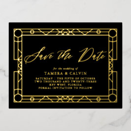 Invitación Postal Con Relieve Metalizado Guardar El Marco Decorativo De La Fecha De Oro Neg