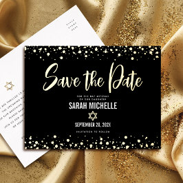 Invitación Postal Con Relieve Metalizado Guardar Fecha Bat Mitzvah Letra Negrita Dorado Rea