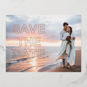 Invitación Postal Con Relieve Metalizado Guardar la fecha de boda con foto moderna