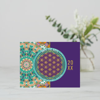 Invitación Postal Con Relieve Metalizado Guardar la fecha de la flor Naranja Aqua de la geo