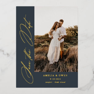 Invitación Postal Con Relieve Metalizado Guión lateral Minimalista moderno Boda de fotograf