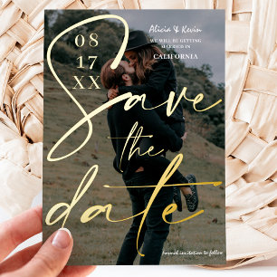 Invitación Postal Con Relieve Metalizado Guión negro blanco negrita moderno salve la foto d