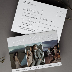 Invitación Postal Con Relieve Metalizado Guión suave   3 Boda fotográfica Guardar la fecha