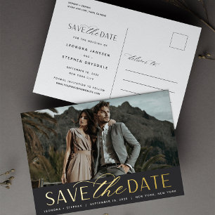 Invitación Postal Con Relieve Metalizado Guión suave Boda fotográfica Guardar la fecha