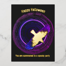 Invitación Postal Con Relieve Metalizado Halloween Black and Purple Crow