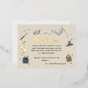 Invitación Postal Con Relieve Metalizado Harry Potter   Baby Shower Gracias