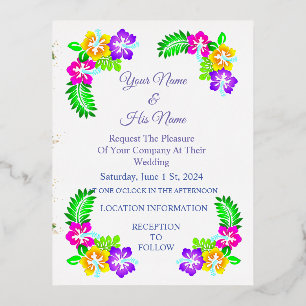 Invitación Postal Con Relieve Metalizado Hibisco Tropical Thunder_Cove