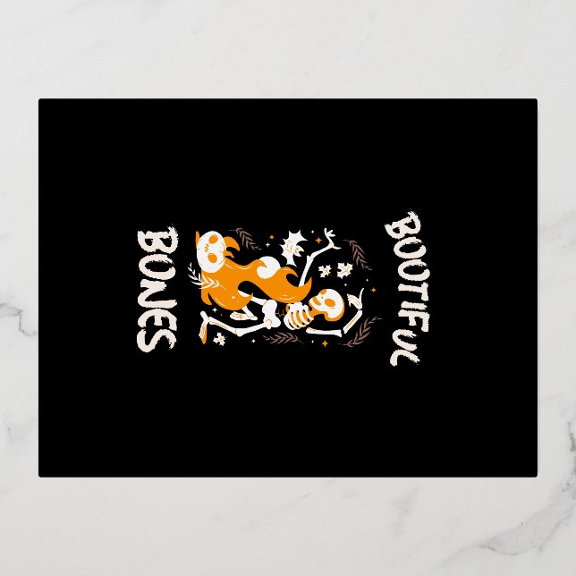 Invitación Postal Con Relieve Metalizado Huesos Bootiful (Anverso)