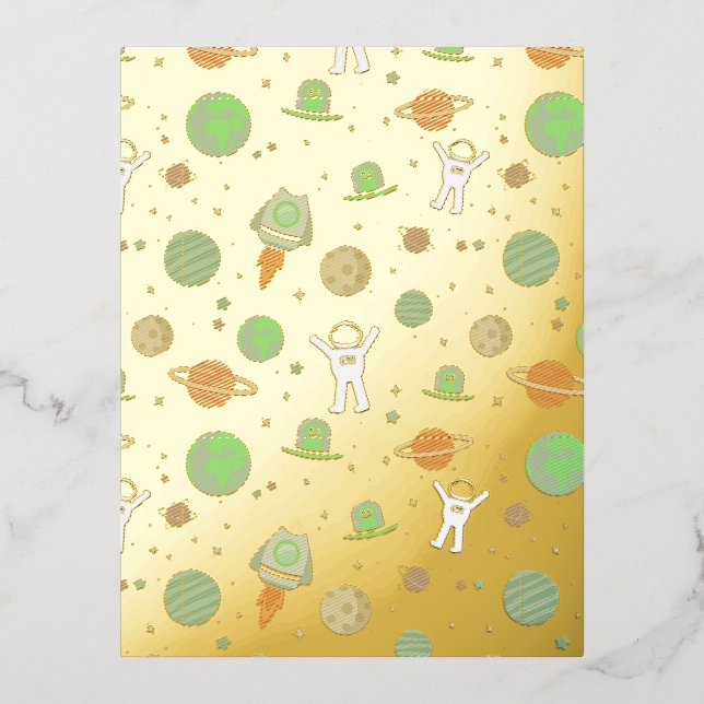 Invitación Postal Con Relieve Metalizado Ilustracion de patrón de espacio (Anverso)