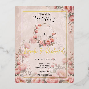 Invitación Postal Con Relieve Metalizado Invitación de boda floral Secret Garden con hoja d