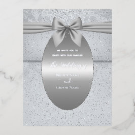 Invitación Postal Con Relieve Metalizado Invitación de boda Vintage Plata con Lazo