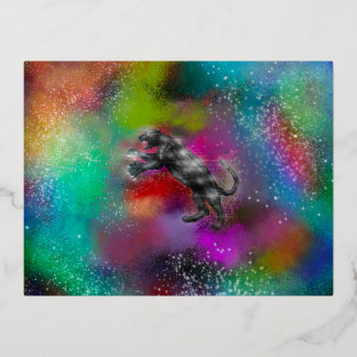 Invitación Postal Con Relieve Metalizado Jaguar celeste