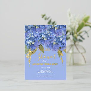 Invitación Postal Con Relieve Metalizado Lluvia de Boda Personalizada Hortensias Azules