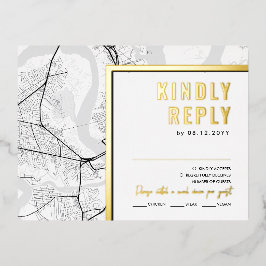 Invitación Postal Con Relieve Metalizado Localizador de amor de Charleston | Respuesta RSVP