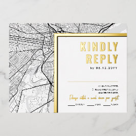 Invitación Postal Con Relieve Metalizado Localizador de amor de Filadelfia | Respuesta RSVP