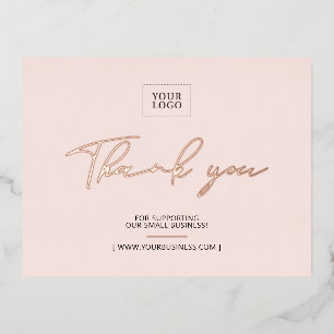 Invitación Postal Con Relieve Metalizado Logotipo comercial rosa Gracias Paquete Insertar