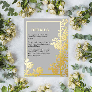 Invitación Postal Con Relieve Metalizado Marco dorado y detalles del Boda de belleza dorado