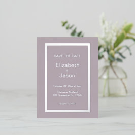 Invitación Postal Con Relieve Metalizado Mauve  Simple Boda Guardar la Fecha Silver  