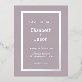 Invitación Postal Con Relieve Metalizado Mauve  Simple Boda Save The Date Plata  