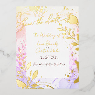Invitación Postal Con Relieve Metalizado Minimalista Colorido Aclarado con Foil para Anunci