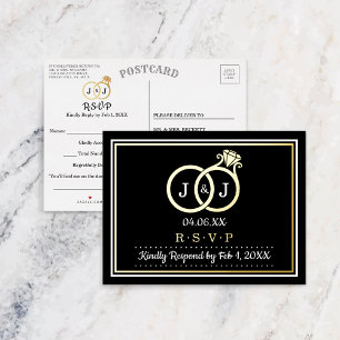 Invitación Postal Con Relieve Metalizado Moda Anillos de Boda Monograma RSVP Real