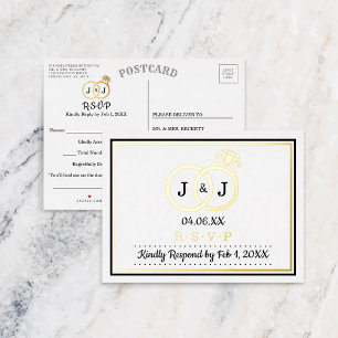 Invitación Postal Con Relieve Metalizado Moda Anillos de Boda Monograma RSVP Real