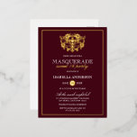 Invitación Postal Con Relieve Metalizado Moda Borgoña Rojo & Oro Mascarada Dulce 16 Fiesta<br><div class="desc">Moda Burgundy Red & Gold Masquerade Dulce 16 Invitaciones de postales de Relieve metalizado Fiesta. Con una máscara de Relieve metalizado dorado en la parte superior contra un fondo rojo burdeos. Perfecto para una fiesta de 16 cumpleaños moderna y elegante.</div>
