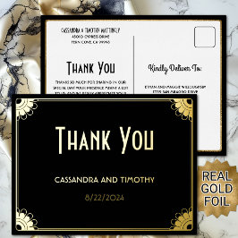 Invitación Postal Con Relieve Metalizado Moda Oro Negro Art Deco Boda Floral Gracias