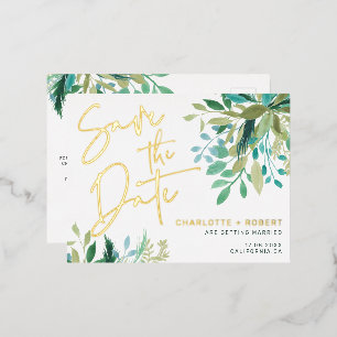 Invitación Postal Con Relieve Metalizado Moda oro Relieve metalizado verde boda salvo la fe