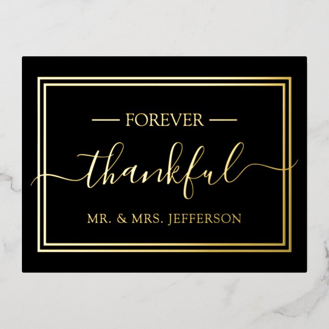Invitación Postal Con Relieve Metalizado Modern Black and Gold Boda Mr. Y Sra. Gracias (Anverso)