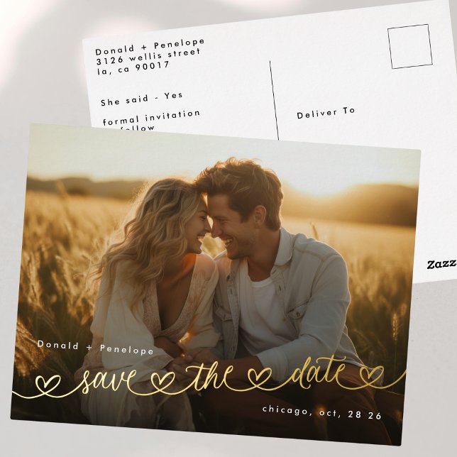 Invitación Postal Con Relieve Metalizado Modern Hearts Save The Date Photo Wedding Website (Subido por el creador)